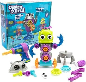 Educational Insights Learning Resources Design & Drill Robots Workshop, Robot Toys for 3 Year Old Boys and Girls, Stem Building Toy for Kids, Detachable Toy with Drill for Kids Workers