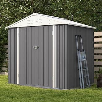 Patiowell 8x6 FT Outdoor Storage Shed, Outdoor Shed for Backyard Garden Patio Lawn, Gray