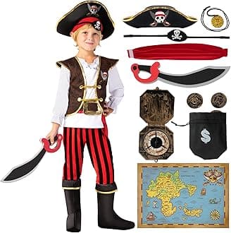 Pirate Costume for Kids, Boys Pirate Outfit Set for Toddler Halloween Pretend Roleplay Themed Party