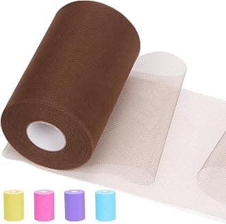 Tanstic 1Pc Coffee Tulle Fabric Roll, 6 Inch x 100 Yards Tulle Ribbon Fabric Spool Fabric Tulle Roll for DIY Tutu Bow, Birthday Party Wedding Decorations