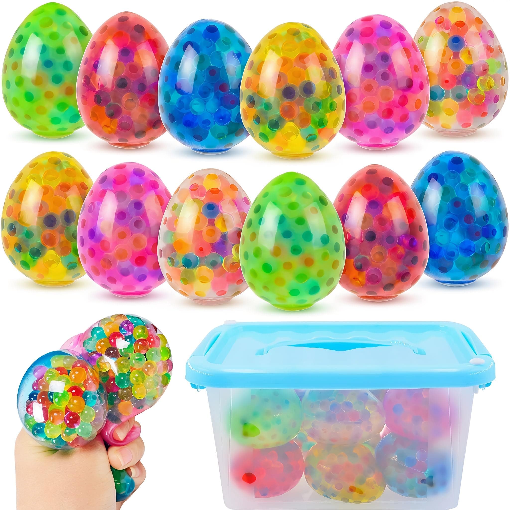 12 Pack Easter Eggs Stress Balls Fidget Squishy Squeeze Ball for Easter Basket Stuffers Party Favors Gifts