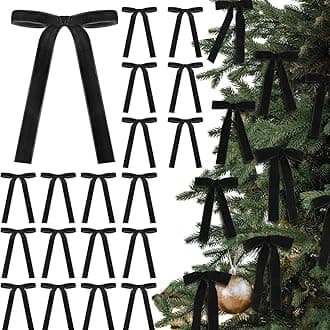 24 Pcs Velvet Bows for Christmas Tree Vintage Ribbon Bows for Crafts Garland Home Coquette Wedding Birthday Decor(5 x 7 Inch, Width of 1",Black)