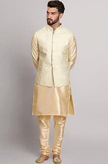 Ethluxis Men's Kurta Churidar Pyjama with Nehru Bandhgala Jacket