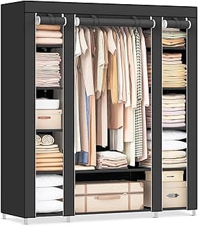 59" Portable Clothes Closet Wardrobe Storage Organizer with Non-Woven Fabric, Quick and Easy to Assemble, Extra Strong and Durable, Black ULSF03H