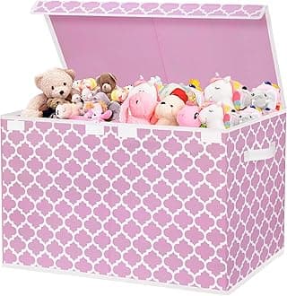 homyfort Toy Box for Girls, Kids - Large Toy Chest Organizers and Storage Boxes with Flip-Top Lid & Divider, Collapsible Container Bins for Playroom, Nursery, Closet, Living Room, 24.5"x13"x16", Pink