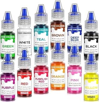 Cherrysea 12 Colors Food Coloring Set - Vibrant Liquid Food Colors Frosting Dye Tasteless for Cake Decorating, Easter Egg, Royal Icing, Fondant, Macaron - 0.25 Fl. oz/Bottles