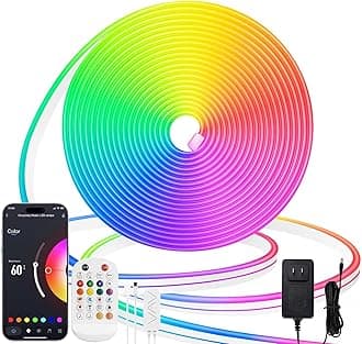 Lamomo LED Tape Light 5M, Dimmable and Color-Changing, Tube, Indirect Lighting, IP65 Waterproof, High Brightness, Cuttable, Neon Light, Bluetooth App & Remote Control, Music Sync, Light Tape for Party