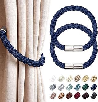 2 Pack Strong Magnetic Curtain Tiebacks Modern Simple Style Drape Tie Backs Convenient Decorative Weave Rope Curtain Holdbacks for Thin or Thick Home & Office Window Draperies (Royal Blue)
