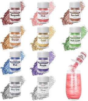 Edible Glitter, 10 Colours Luster Dust Edible, Food Grade Shimmer Dust, Glitter Powder For Drinks, Baking,Strawberries,Cupcakes, Cookies Decoration, 5G/Bottle