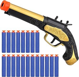 Pirate Toys Foam Blaster for Boys 3-5, Pirate Flintlock Pistol Toy with 20pcs Soft Foam Darts, Halloween Pirate Costume Accessory for Kids, Buccaneer Pirate Toy Gun Gift for 3 6 5 6 7 8 Years Old Kid