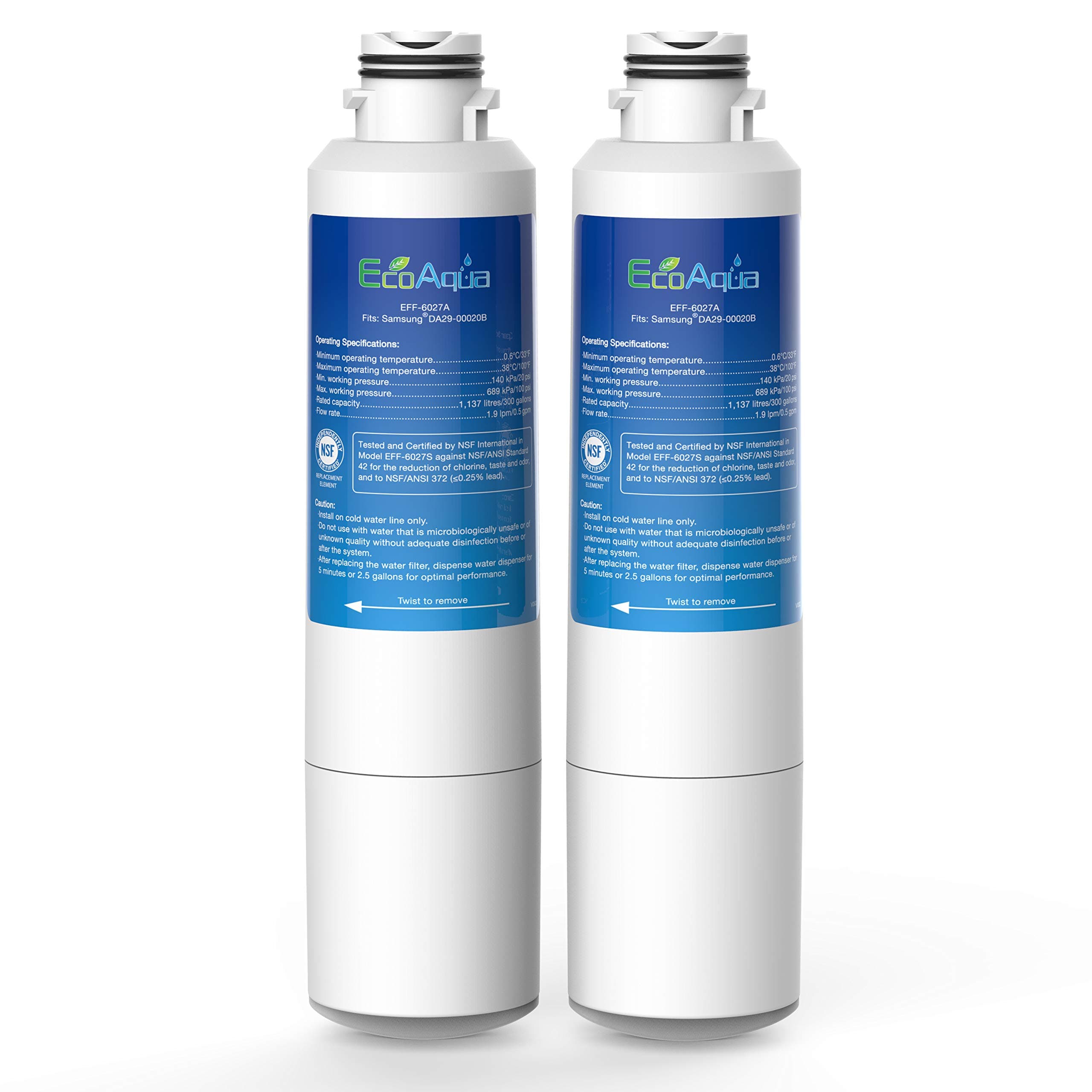EcoAqua EFF-6027A Replacement Filter, Replacement for Samsung DA29-00020B, DA29-00020A, HAF-CIN/EXP, 46-9101 Refrigerator Water Filter, 2 Pack