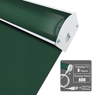 Motorized Blackout Valanced Window Shades, Remote Control Wireless and Rechargeable Roller Blinds with Top Valance, UV Protection Dark Green Fabric Roller Shades for Windows, Doors, French Door