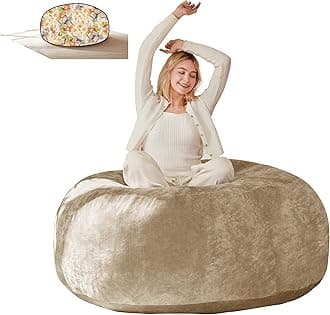 Bean Bag Chair for Adults,4FT Oversize Floor Bean Bags Offers Ample Space for Adults,Memory Foam Giant Bean Bags,Lounger Versatile Design Suits Any Room,Movie Nights,Reading (Apricot, 4FT)