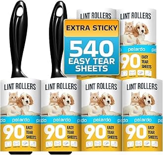 Lint Rollers 2 pcs, 540 Sticky Sheets, Extra 4 Spare Rollers/Hair Remover for Clothes, Furniture, Couch, Carpet, Dog Hair Remover, Cat Hair Remover, Animal Fur, Fuzz