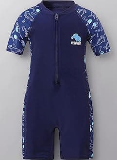 Xumplo Boys Swimming Costume Kids One Piece Swimsuit Short Sleeve Zipper Beach Swimwear Dinosaur Rash Guard Bathing Suit 3-12 Years