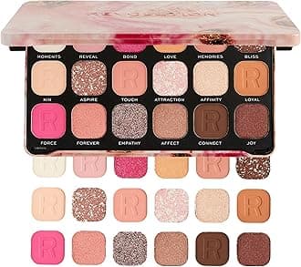 Revolution Beauty, Forever Flawless Eyeshadow Palette, 18 Pigmented Shades, Neutral & Pink Pressed Powder Mattes, Shimmers, Glitters, Affinity, 15 X 0.04 Oz.