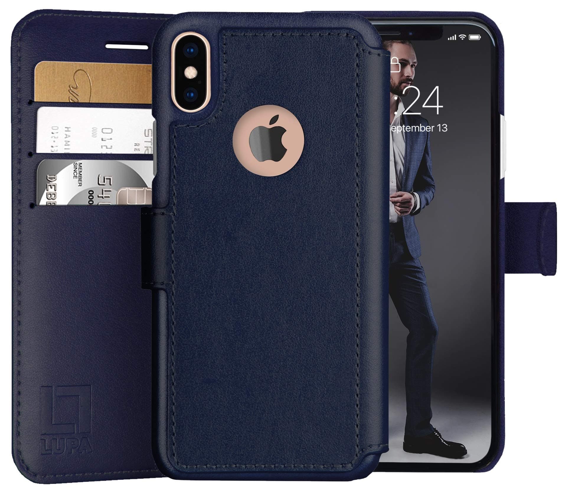 LUPA iPhone Xs Max Wallet Case -Slim & Lightweight iPhone Xs Max Flip Case with Credit Card Holder - iPhone Xs Max Wallet Case for Women & Men - Faux Leather i Phone Xs Max Purse Cases – Navy Blue