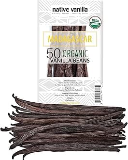 50 Organic Madagascar Vanilla Beans - Whole Grade A Premium Bourbon Pods - For Making Extract & Baking - For Cooking, Desserts & More - 100% Vegan & Kosher - Non-GMO & Gluten-Free - Native Vanilla