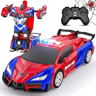 Remote Control Car with One Button Transformation, RC Cars Transforming into Robot, 2.4Ghz 360 Degree Rotation Police Car with Light, 1:18 Scale Transform Toys for Boys Girls Kids 4-7 8-12 6-8