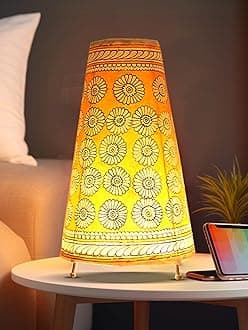SHILP KATHA Handicraft Leather Lamps for Home Decoration — Handmade Decorative Side Table Lamps for Bedroom | Lamp Shade for Living Room Home Decor | Flower Blossom