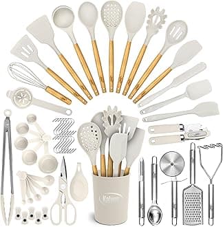 50 PCS Silicone Kitchen Utensils Set, Klauns Wood and Silicone Cooking Utensils Set, Non-Stick and Heat Resistant Kitchen Utensil Set, Kitchen Tools