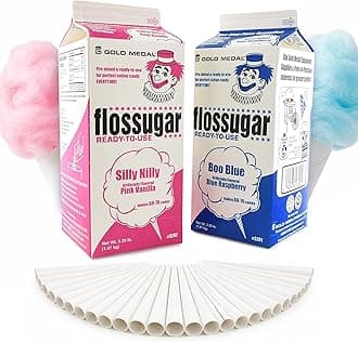 Perfectware 2 Pack Cotton Candy Floss Sugar with 100 Count Paper Cotton Candy Cones. Pink Vanilla and Blue Raspberry. (Two 3.25 lb Containers w/100 Cotton Candy Cones)