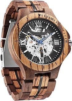 WASTIMEWASTIME Wooden Watch for Men Women, Stylish Chronograph Military Casual Calendar Wood Watches