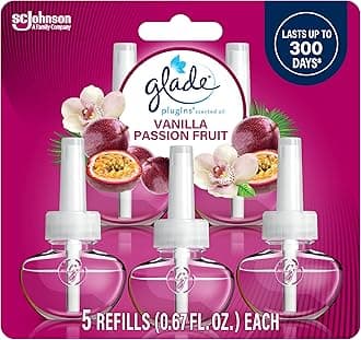 Glade PlugIns Refills Air Freshener, Scented and Essential Oils for Home and Bathroom, Vanilla Passion Fruit, 3.35 Fl Oz, 5 Count