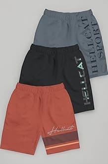 HELLCAT Pack of 3 Trendy Typographic Printed Mid Rise Shorts for Boys