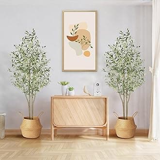 Alupssuc Artificial Olive Tree 5FT Faux Silk Plant(60" in), Indoor Fake Olive Tree with Natural Wood Trunk & Lifelike Fruits, Perfect for Modern Home Office Living Room Floor Decor,5 FT,Set of 2 Pack