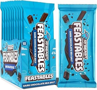 Feastables MrBeast Chocolate Sea Salt Bars - Made with Organic Cocoa. Plant Based with Only 5 Ingredients, 10 Count