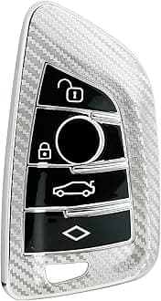 KMH-Soft TPU Carbon Fiber Car Key Cover Compatible with BMW X1, X3, X6, X5, 5 Series, 6 Series, 7 Series 4 Button Smart Key