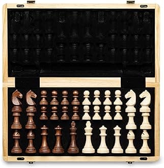 15" Magnetic Wooden Chess Set/Folding Board / 3" King Height German Knight Staunton Chess Pieces/Walnut & Maple Inlaid /2 Extra Queen/Board Games Chess Sets for Adults and Kids