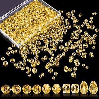 Crystal Beads, 600 Pcs Assorted Glass Beads for Jewelry Making, Rondelle Beads with Container Box, Bulk for DIY Necklace Bracelet Earring (4/6/8mm, Yellow)