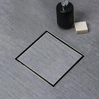 SaniteModar Shower Drain, Invisible 6 inch Square Shower Drain 2-in-1 Tile Insert Cover, 304 Stainless Steel Brushed Shower Floor Drain with Hair Catcher and Threaded Adapter