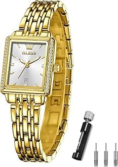 OLEVSWomen's Square Gold Analog Quartz Wristwatch Stainless Steel 3ATM Water Resistant Lightweight Dial Women Watch Gift, L9995G-QJB, Simple