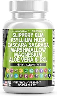 Clean Nutraceuticals Slippery Elm Psyllium Husk Pre Probiotic Digestive Gut Health Supplement with Aloe Vera Cascara Sagrada Marshmallow Root DGL Licorice Senna Extract