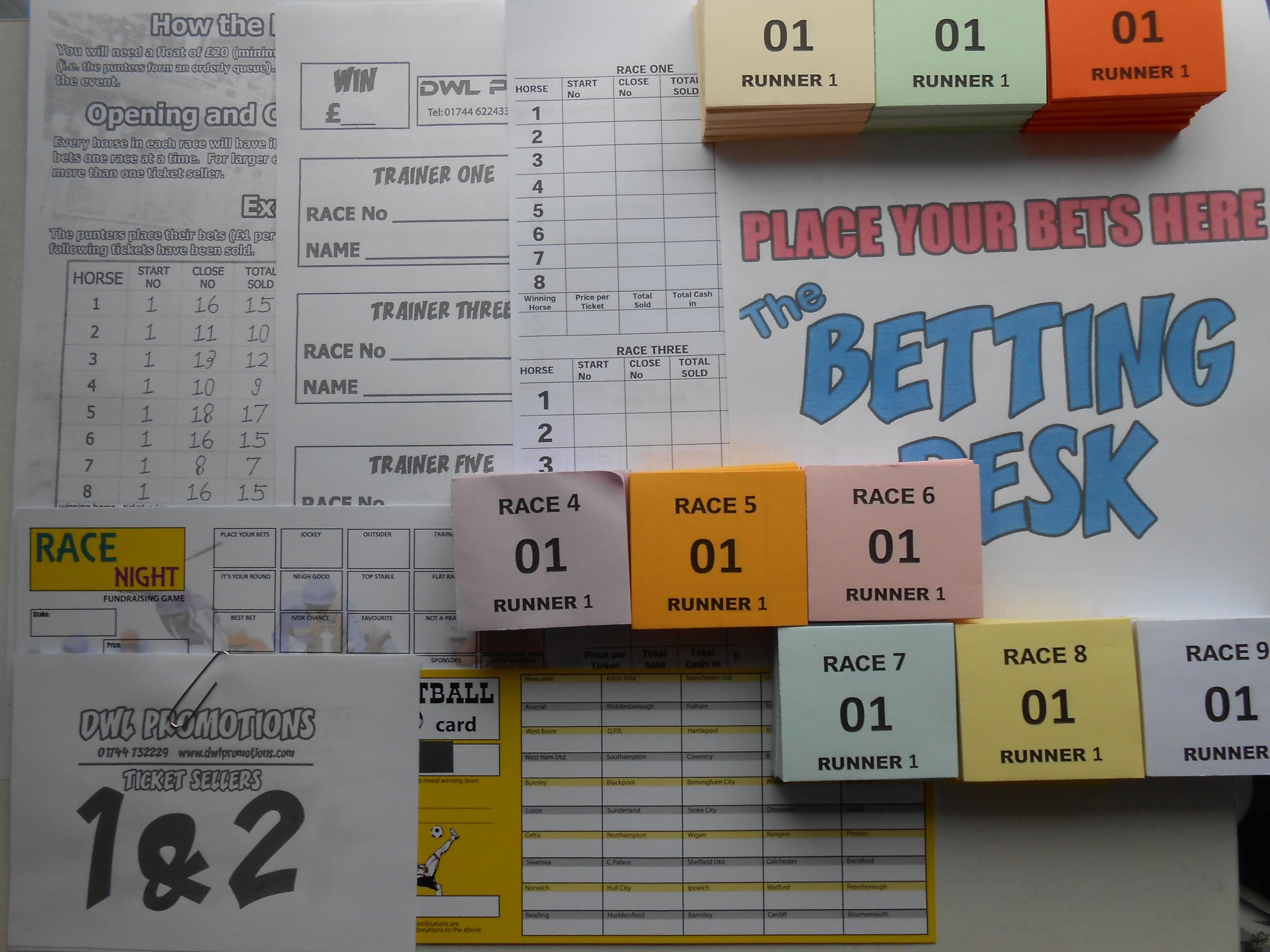 RACE NIGHT TICKET SET - 30 PER RUNNER - PAPERWORK/SCRATCH CARD