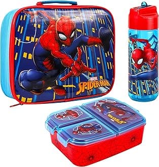 Zawadi Global Spiderman Kids Childrens Lunch Box Set – Insulated Lunch Bag, Multicompartment Lunch Box & 540ml Water Bottle - School Travel Lunch Food Set, BPA Free