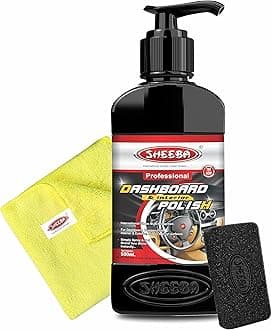 SHEEBA Dashboard & Interior Polish Protectant (500mL Pack) with Microfiber Towel & Applicator Foam Pads, Restores Original Look, Long Lasting, Non-Greasy, Prevents Premature Ageing & Dullness.