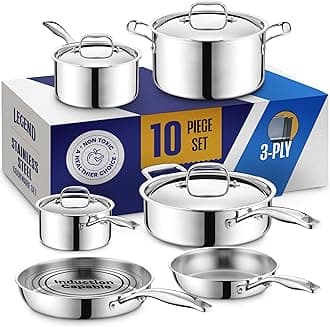 LEGEND COOKWARE 3-Ply Stainless Steel 12-Piece Set | MultiPly SuperStainless Professional Home Chef Grade Clad Pots & Pans Sets | All Surface Induction & Oven Safe | Premium Gifts for Men & Women