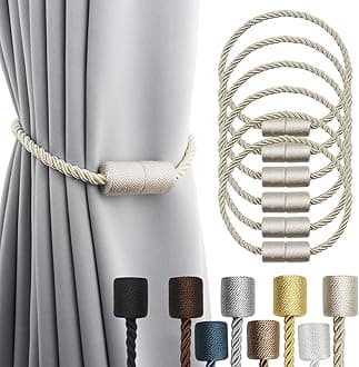 6 Pack Beige Strong Magnetic Curtain Tiebacks Outdoor Elegant Decorative Tie Backs Modern Rope Tiebacks for Drapes Window Curtain Holdbacks for Draperies