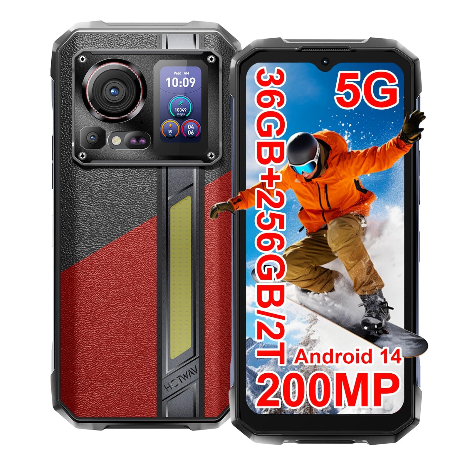 Hyper 7 Pro 5G Rugged Phone, 36GB + 256GB/2TB Android 14 Waterproof Phone, 6.6"FHD+ 2K Display Cell Phone, 10800mAh Battery, 200MP + 32MP Camera, Octa Core, Dual Sim, NFC, OTG, 120Hz, 33W, GPS