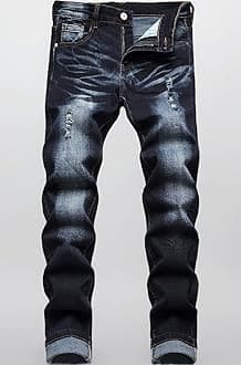 JUNBAOSS Men's Slim Fit Stretch Jeans Ripped Skinny Jeans for Men, Distressed Straight Leg Fashion Comfort Flex Waist Pants