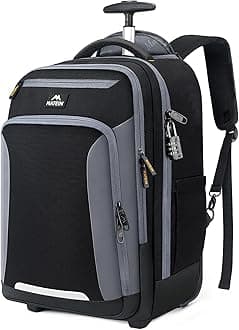 MATEIN Rolling Backpack with Wheels, Flight Approved Anti Theft Rolling Bookbag Fits 17" Laptop, Roller Carry On Luggage Wheeled College School Suitcase Travel Bag for Men Women, Black