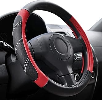 Elantrip Leather Steering Wheel Cover 15 1/2 to 16 inch Universal Large Grip Breathable for Car Truck SUV Jeep Anti Slip Black and Red