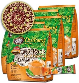 5-Pack OLDTOWN (MilkTea) White Coffee 3 in 1 Asian Instant Coffee Package with a Cork Coaster, old town White Coffee 60 Packets with a Random Flavor Sample Packet (12 Count (Pack of 5)