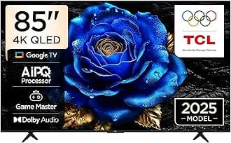 TCL 85T6C Television 85 Inch Smart TV 4K QLED Colorful Quantum Crystal HDR 10+ Gaming Google TV, ONKYO 2.1 Hi-Fi, Dolby Atmos, DTS Virtual X, MEMC, Voice Control, Game Master, Slim Design (2025 Model)