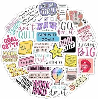 BulbaCraft Motivational Stickers for Adults - Goal Getter Party Favors & Decorations, Waterproof Vinyl Inspirational Decals for Water Bottle, Laptop, Gifts for Women & Men
