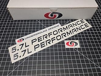 5.7L Performance Decals (2-Pack) Hemi V8 Hood Fender Racing Stickers Fits 2005+ Challenger Charger Ram Durango R/T 300C (Gloss Blackout, 3/4" H x 11.5" L)